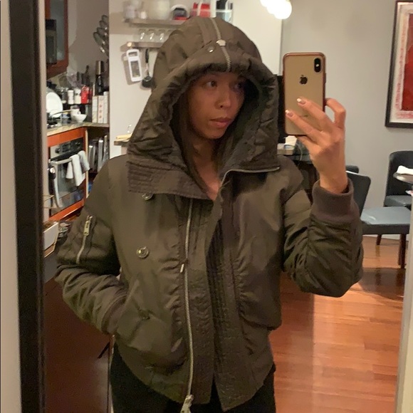 All Saints Green Jacket w Faux Sherpa Lined Hood - Picture 7 of 8